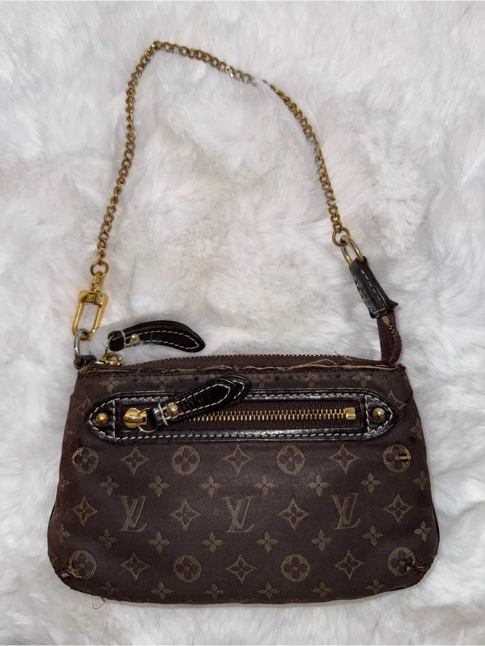 Louis Vuitton Brown Monogram Canvas Mini Lin Pochette with Chain Wristlet